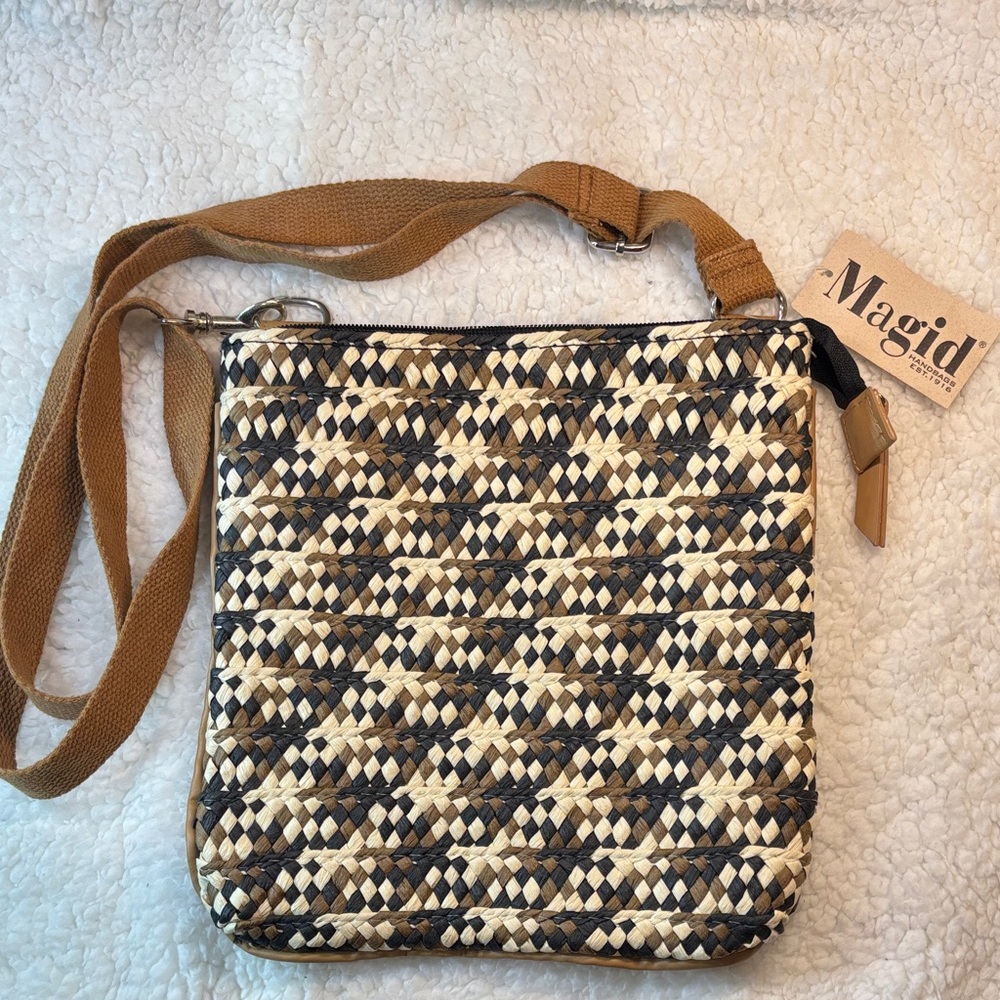 Magid Tan and Black Woven Crossbody Bag